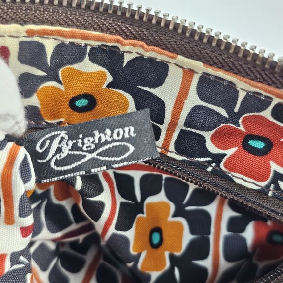 Brighton Brown & Cream Canvas Leather Crossbody Bag with Floral Lining - Picture 6 of 10